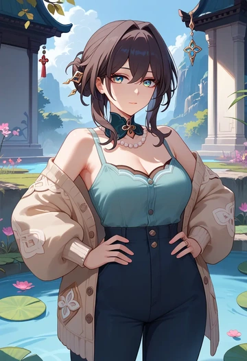 star rail,ruan mei,cardigan,oversized,wide-leg pants  - AI generated anime art